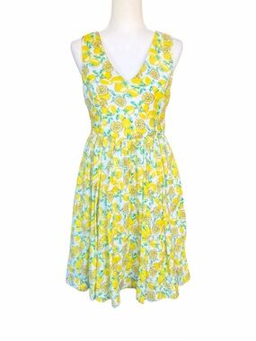 Everly Ace The Zest Linen Lemon Print Summer Sun Dress Fit and Flare Size M